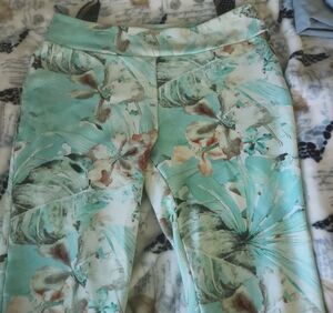 Soft Surroundings Floral Ankle Pants - Mint and Brown